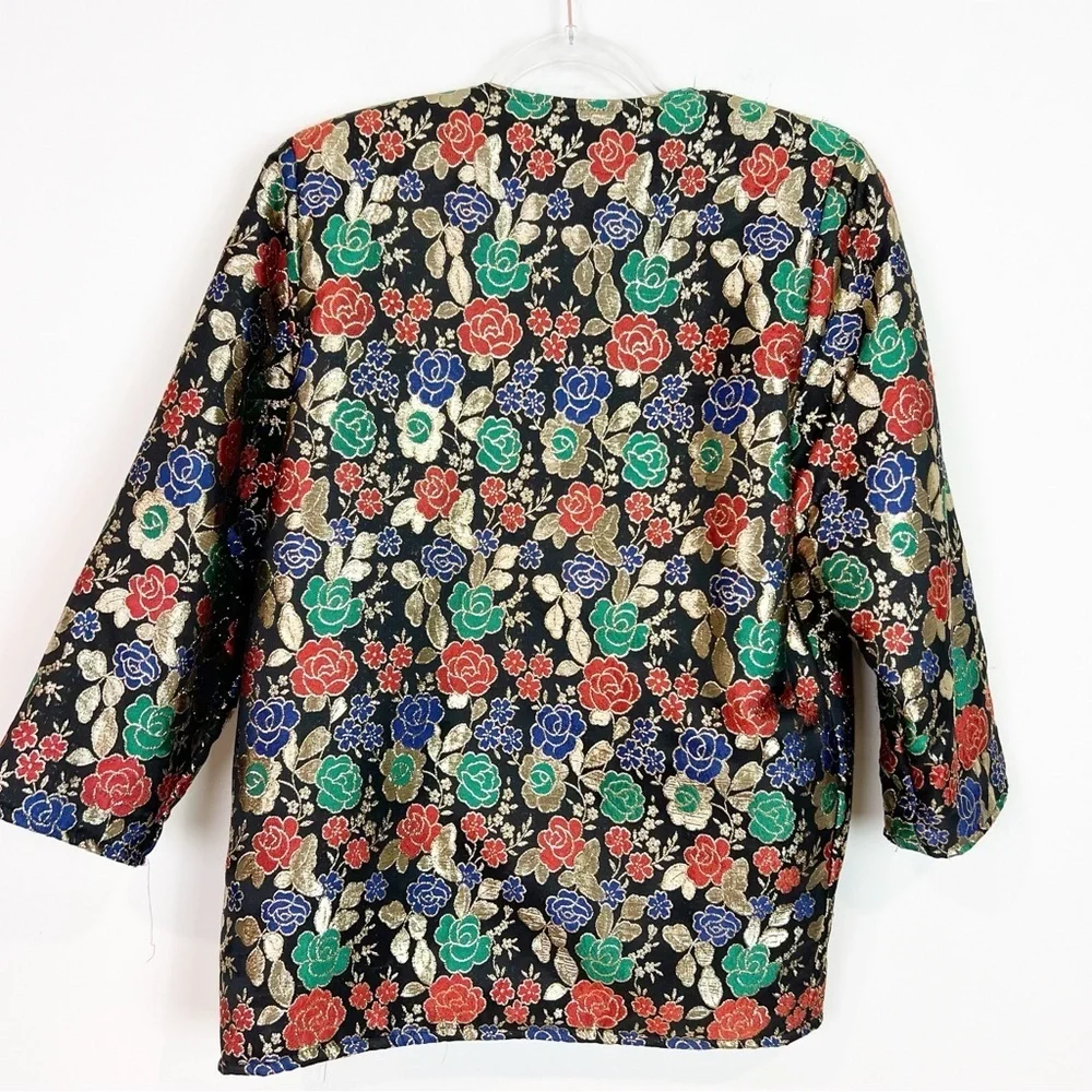 L ROTHSCHILD BLACK GOLD GREEN EMBROIDERED FLORAL VINTAGE BROCADE JACKET MEDIUM - Picture 4 of 8